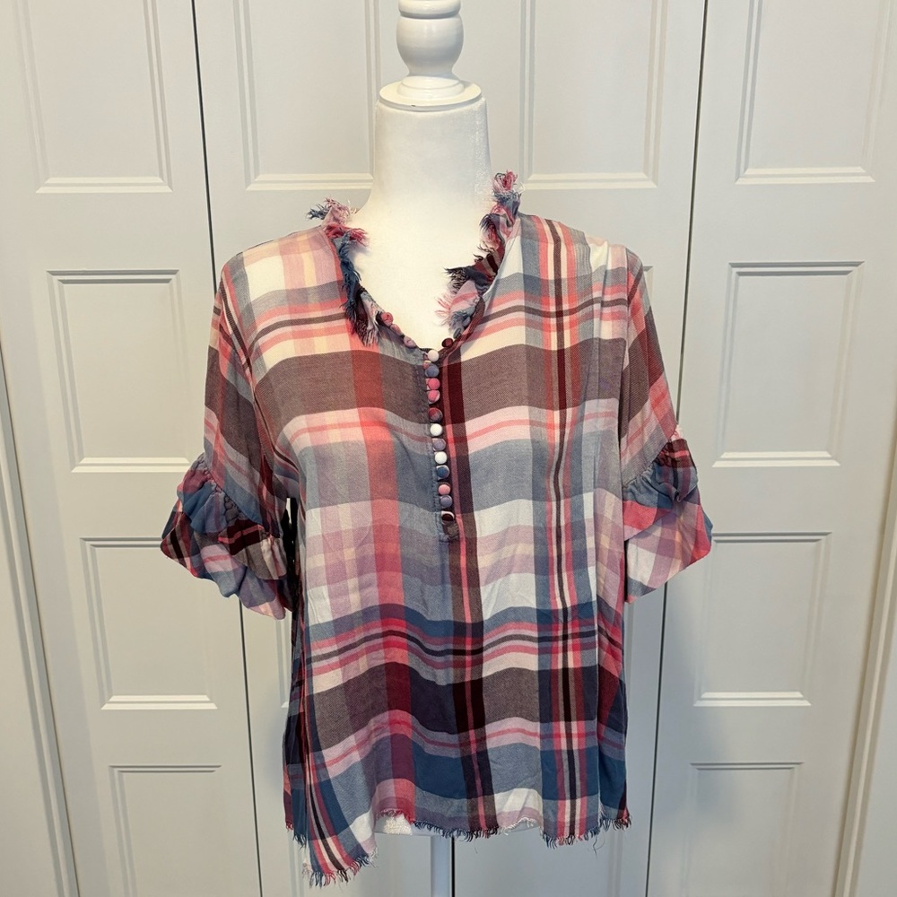 Altar'd State Plaid Fringe Top